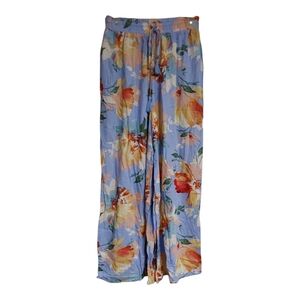 Easel Floral Wide-Leg Pants - Blue and Orange